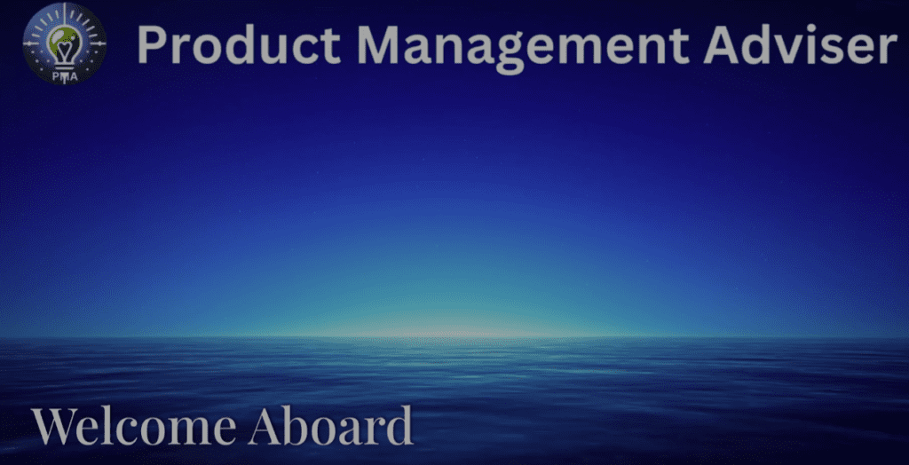 A blue ocean with the words product management written in front of it.