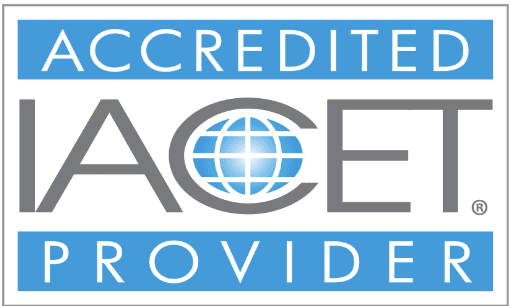 A blue and white logo for accredited ace provider.